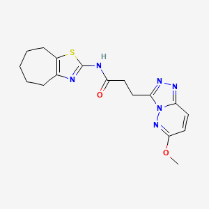 molecular formula C17H20N6O2S B10993421 3-(6-methoxy[1,2,4]triazolo[4,3-b]pyridazin-3-yl)-N-(5,6,7,8-tetrahydro-4H-cyclohepta[d][1,3]thiazol-2-yl)propanamide 