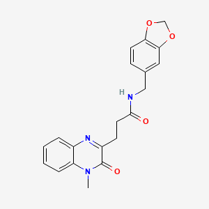 molecular formula C20H19N3O4 B10994177 N-(1,3-benzodioxol-5-ylmethyl)-3-(4-methyl-3-oxo-3,4-dihydroquinoxalin-2-yl)propanamide 