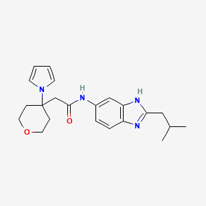 molecular formula C22H28N4O2 B10994191 N-[2-(2-methylpropyl)-1H-benzimidazol-6-yl]-2-[4-(1H-pyrrol-1-yl)tetrahydro-2H-pyran-4-yl]acetamide 