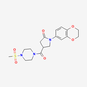 molecular formula C18H23N3O6S B10994262 1-(2,3-Dihydro-1,4-benzodioxin-6-yl)-4-{[4-(methylsulfonyl)piperazin-1-yl]carbonyl}pyrrolidin-2-one 