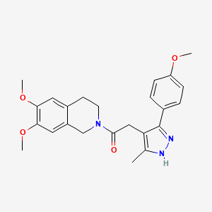 molecular formula C24H27N3O4 B10994547 1-(6,7-dimethoxy-3,4-dihydroisoquinolin-2(1H)-yl)-2-[5-(4-methoxyphenyl)-3-methyl-1H-pyrazol-4-yl]ethanone 