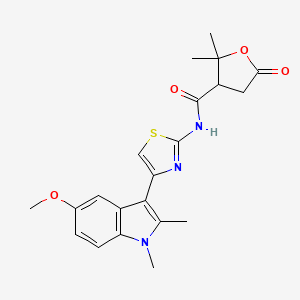 molecular formula C21H23N3O4S B10994628 N-[4-(5-methoxy-1,2-dimethyl-1H-indol-3-yl)-1,3-thiazol-2-yl]-2,2-dimethyl-5-oxotetrahydrofuran-3-carboxamide 