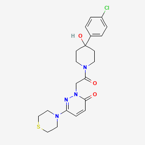 molecular formula C21H25ClN4O3S B10994882 2-{2-[4-(4-chlorophenyl)-4-hydroxypiperidin-1-yl]-2-oxoethyl}-6-(thiomorpholin-4-yl)pyridazin-3(2H)-one 