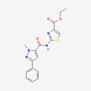 molecular formula C17H16N4O3S B10994885 ethyl 2-{[(1-methyl-3-phenyl-1H-pyrazol-5-yl)carbonyl]amino}-1,3-thiazole-4-carboxylate 