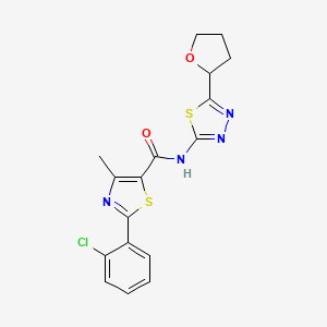 molecular formula C17H15ClN4O2S2 B10994923 2-(2-chlorophenyl)-4-methyl-N-[(2E)-5-(tetrahydrofuran-2-yl)-1,3,4-thiadiazol-2(3H)-ylidene]-1,3-thiazole-5-carboxamide 