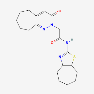 molecular formula C19H24N4O2S B10995068 2-(3-oxo-3,5,6,7,8,9-hexahydro-2H-cyclohepta[c]pyridazin-2-yl)-N-(5,6,7,8-tetrahydro-4H-cyclohepta[d][1,3]thiazol-2-yl)acetamide 