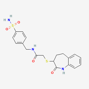 molecular formula C19H21N3O4S2 B10995243 2-[(2-hydroxy-4,5-dihydro-3H-1-benzazepin-3-yl)sulfanyl]-N-(4-sulfamoylbenzyl)acetamide 