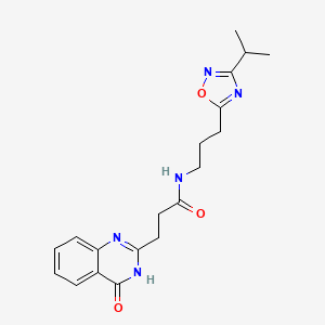 molecular formula C19H23N5O3 B10995408 3-(4-hydroxyquinazolin-2-yl)-N-{3-[3-(propan-2-yl)-1,2,4-oxadiazol-5-yl]propyl}propanamide 