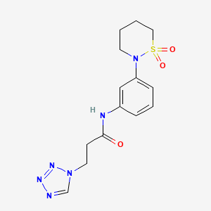 molecular formula C14H18N6O3S B10995596 N-[3-(1,1-dioxido-1,2-thiazinan-2-yl)phenyl]-3-(1H-tetrazol-1-yl)propanamide 