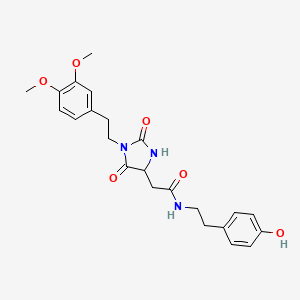 molecular formula C23H27N3O6 B10995644 2-{1-[2-(3,4-dimethoxyphenyl)ethyl]-2,5-dioxoimidazolidin-4-yl}-N-[2-(4-hydroxyphenyl)ethyl]acetamide 