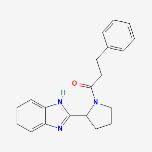 molecular formula C20H21N3O B10995840 1-[2-(1H-benzimidazol-2-yl)pyrrolidin-1-yl]-3-phenylpropan-1-one 