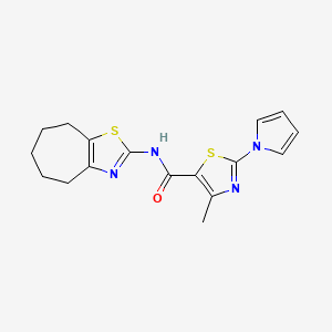 N-[(2E)-3,4,5,6,7,8-hexahydro-2H-cyclohepta[d][1,3]thiazol-2-ylidene]-4-methyl-2-(1H-pyrrol-1-yl)-1,3-thiazole-5-carboxamide