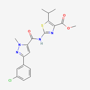 molecular formula C19H19ClN4O3S B10995961 methyl 2-({[3-(3-chlorophenyl)-1-methyl-1H-pyrazol-5-yl]carbonyl}amino)-5-(propan-2-yl)-1,3-thiazole-4-carboxylate 