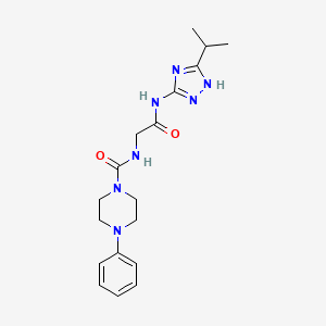 molecular formula C18H25N7O2 B10996129 N-(2-oxo-2-{[3-(propan-2-yl)-1H-1,2,4-triazol-5-yl]amino}ethyl)-4-phenylpiperazine-1-carboxamide 