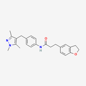 molecular formula C24H27N3O2 B10996244 3-(2,3-dihydro-1-benzofuran-5-yl)-N-{4-[(1,3,5-trimethyl-1H-pyrazol-4-yl)methyl]phenyl}propanamide 