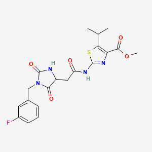 molecular formula C20H21FN4O5S B10996407 Methyl 2-({[1-(3-fluorobenzyl)-2,5-dioxoimidazolidin-4-yl]acetyl}amino)-5-(propan-2-yl)-1,3-thiazole-4-carboxylate 