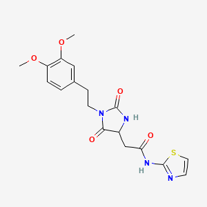 molecular formula C18H20N4O5S B10996922 2-{1-[2-(3,4-dimethoxyphenyl)ethyl]-2,5-dioxoimidazolidin-4-yl}-N-(1,3-thiazol-2-yl)acetamide 