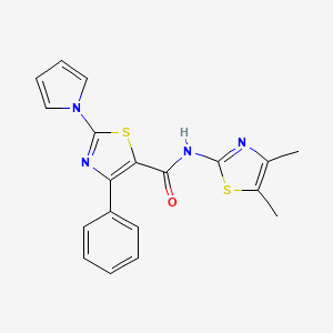 molecular formula C19H16N4OS2 B10997298 N-[(2E)-4,5-dimethyl-1,3-thiazol-2(3H)-ylidene]-4-phenyl-2-(1H-pyrrol-1-yl)-1,3-thiazole-5-carboxamide 