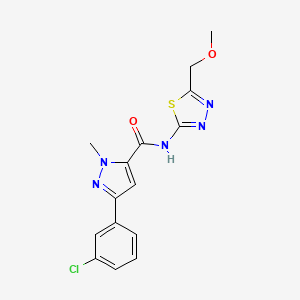 molecular formula C15H14ClN5O2S B10997680 3-(3-chlorophenyl)-N-(5-(methoxymethyl)-1,3,4-thiadiazol-2-yl)-1-methyl-1H-pyrazole-5-carboxamide 