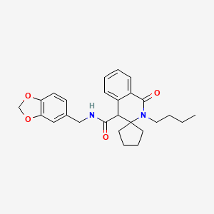 molecular formula C26H30N2O4 B10997776 N-(1,3-benzodioxol-5-ylmethyl)-2'-butyl-1'-oxo-1',4'-dihydro-2'H-spiro[cyclopentane-1,3'-isoquinoline]-4'-carboxamide 