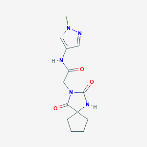 molecular formula C13H17N5O3 B10998133 2-(2,4-dioxo-1,3-diazaspiro[4.4]non-3-yl)-N-(1-methyl-1H-pyrazol-4-yl)acetamide 