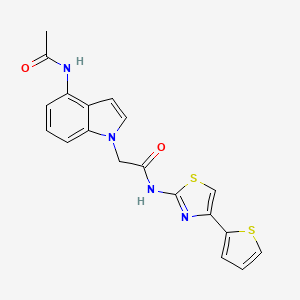 molecular formula C19H16N4O2S2 B10998166 2-(4-acetamido-1H-indol-1-yl)-N-(4-(thiophen-2-yl)thiazol-2-yl)acetamide 