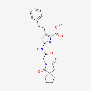 molecular formula C23H25N3O5S B10998766 Methyl 2-{[(1,3-dioxo-2-azaspiro[4.4]non-2-yl)acetyl]amino}-5-(2-phenylethyl)-1,3-thiazole-4-carboxylate 