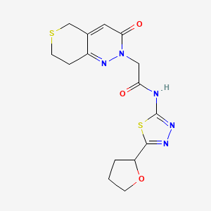 molecular formula C15H17N5O3S2 B10998956 2-(3-oxo-3,5,7,8-tetrahydro-2H-thiopyrano[4,3-c]pyridazin-2-yl)-N-(5-(tetrahydrofuran-2-yl)-1,3,4-thiadiazol-2-yl)acetamide 