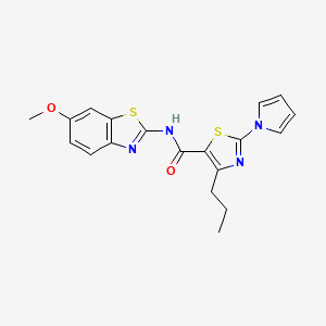 molecular formula C19H18N4O2S2 B10999157 N-[(2E)-6-methoxy-1,3-benzothiazol-2(3H)-ylidene]-4-propyl-2-(1H-pyrrol-1-yl)-1,3-thiazole-5-carboxamide 