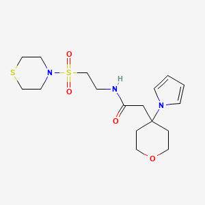 molecular formula C17H27N3O4S2 B10999355 2-[4-(1H-pyrrol-1-yl)tetrahydro-2H-pyran-4-yl]-N-[2-(thiomorpholin-4-ylsulfonyl)ethyl]acetamide 