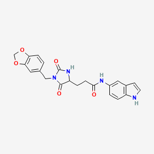 molecular formula C22H20N4O5 B10999467 3-[1-(1,3-Benzodioxol-5-ylmethyl)-2,5-dioxo-4-imidazolidinyl]-N-(1H-indol-5-YL)propanamide 