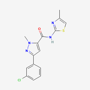 molecular formula C15H13ClN4OS B10999656 3-(3-chlorophenyl)-1-methyl-N-(4-methyl-1,3-thiazol-2-yl)-1H-pyrazole-5-carboxamide 