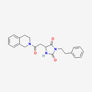 molecular formula C22H23N3O3 B10999795 5-[2-(3,4-dihydroisoquinolin-2(1H)-yl)-2-oxoethyl]-3-(2-phenylethyl)imidazolidine-2,4-dione 