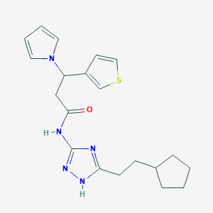 molecular formula C20H25N5OS B10999849 N-[5-(2-Cyclopentylethyl)-1H-1,2,4-triazol-3-YL]-3-(1H-pyrrol-1-YL)-3-(3-thienyl)propanamide 