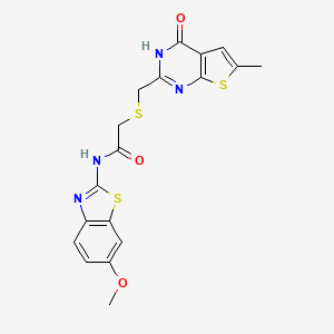 2-{[(4-hydroxy-6-methylthieno[2,3-d]pyrimidin-2-yl)methyl]sulfanyl}-N-(6-methoxy-1,3-benzothiazol-2-yl)acetamide