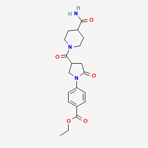 molecular formula C20H25N3O5 B11000339 Ethyl 4-{4-[(4-carbamoylpiperidin-1-yl)carbonyl]-2-oxopyrrolidin-1-yl}benzoate 