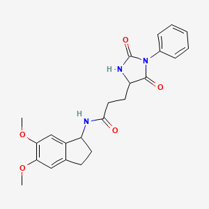 molecular formula C23H25N3O5 B11000361 N-(5,6-Dimethoxy-2,3-dihydro-1H-inden-1-YL)-3-(2,5-dioxo-1-phenyl-4-imidazolidinyl)propanamide 