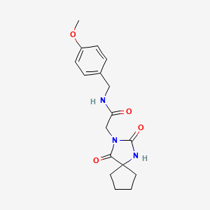 molecular formula C17H21N3O4 B11000579 2-{2,4-dioxo-1,3-diazaspiro[4.4]nonan-3-yl}-N-[(4-methoxyphenyl)methyl]acetamide 