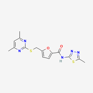 molecular formula C15H15N5O2S2 B11000638 5-{[(4,6-dimethylpyrimidin-2-yl)sulfanyl]methyl}-N-(5-methyl-1,3,4-thiadiazol-2-yl)furan-2-carboxamide 