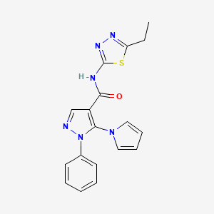 molecular formula C18H16N6OS B11001051 N-(5-ethyl-1,3,4-thiadiazol-2-yl)-1-phenyl-5-(1H-pyrrol-1-yl)-1H-pyrazole-4-carboxamide 