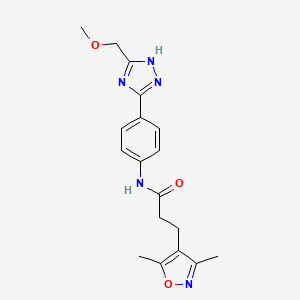 molecular formula C18H21N5O3 B11001152 3-(3,5-dimethyl-1,2-oxazol-4-yl)-N-{4-[5-(methoxymethyl)-4H-1,2,4-triazol-3-yl]phenyl}propanamide 