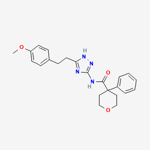 molecular formula C23H26N4O3 B11001181 N-{3-[2-(4-methoxyphenyl)ethyl]-1H-1,2,4-triazol-5-yl}-4-phenyltetrahydro-2H-pyran-4-carboxamide 