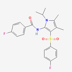 molecular formula C22H22F2N2O3S B11001225 4-fluoro-N-{3-[(4-fluorophenyl)sulfonyl]-4,5-dimethyl-1-(propan-2-yl)-1H-pyrrol-2-yl}benzamide 