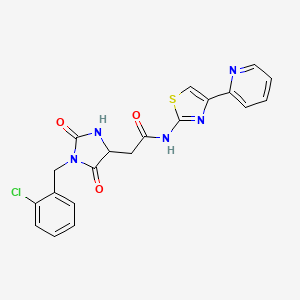 molecular formula C20H16ClN5O3S B11001338 2-[1-(2-chlorobenzyl)-2,5-dioxoimidazolidin-4-yl]-N-[4-(pyridin-2-yl)-1,3-thiazol-2-yl]acetamide 