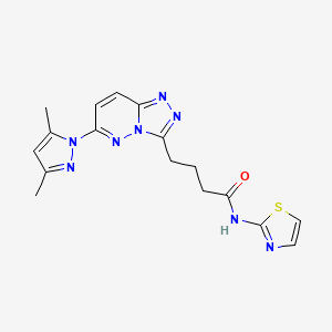 molecular formula C17H18N8OS B11001710 4-[6-(3,5-dimethyl-1H-pyrazol-1-yl)[1,2,4]triazolo[4,3-b]pyridazin-3-yl]-N-(1,3-thiazol-2-yl)butanamide 