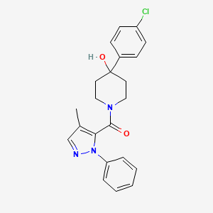 molecular formula C22H22ClN3O2 B11001833 [4-(4-chlorophenyl)-4-hydroxypiperidin-1-yl](4-methyl-1-phenyl-1H-pyrazol-5-yl)methanone 