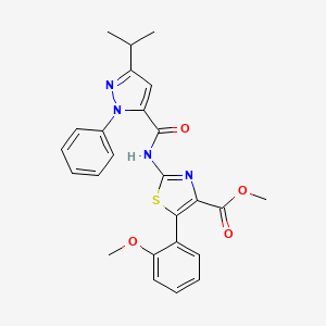 molecular formula C25H24N4O4S B11002100 methyl 5-(2-methoxyphenyl)-2-({[1-phenyl-3-(propan-2-yl)-1H-pyrazol-5-yl]carbonyl}amino)-1,3-thiazole-4-carboxylate 