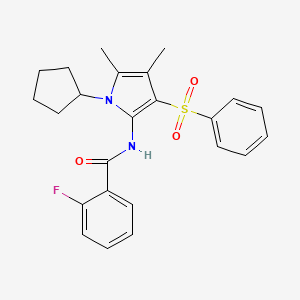 molecular formula C24H25FN2O3S B11002385 N-[1-cyclopentyl-4,5-dimethyl-3-(phenylsulfonyl)-1H-pyrrol-2-yl]-2-fluorobenzamide 