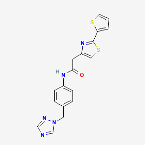 molecular formula C18H15N5OS2 B11002415 2-[2-(thiophen-2-yl)-1,3-thiazol-4-yl]-N-[4-(1H-1,2,4-triazol-1-ylmethyl)phenyl]acetamide 