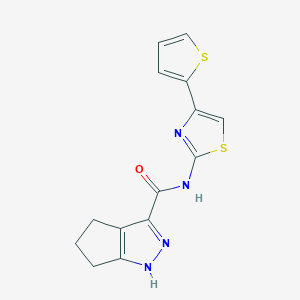 molecular formula C14H12N4OS2 B11002764 N-[4-(thiophen-2-yl)-1,3-thiazol-2-yl]-1,4,5,6-tetrahydrocyclopenta[c]pyrazole-3-carboxamide 